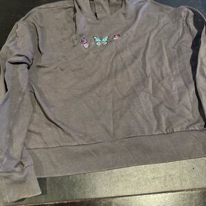 Rebellious One Gray Long Sleeve Tee with Butterfly Design